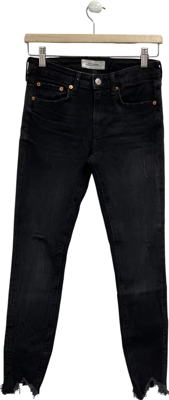 ZARA Black High Waisted Jeans With Frayed He, W36