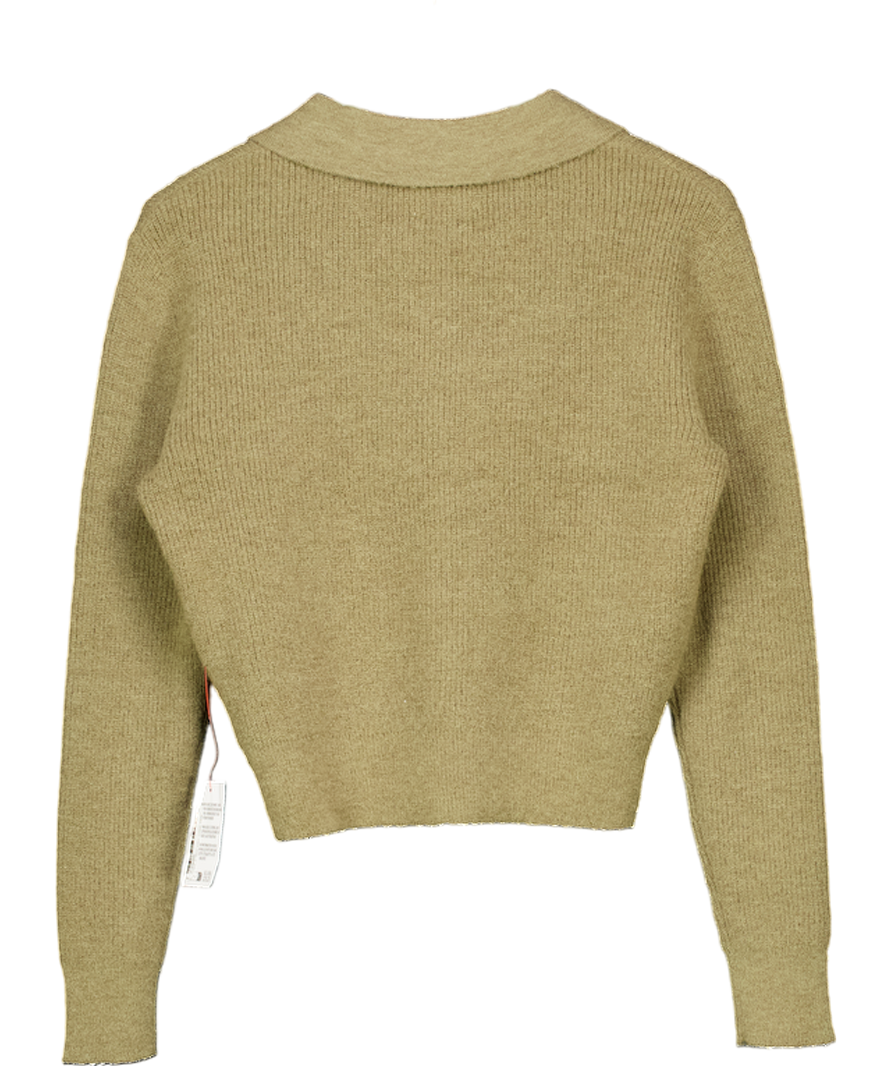 ASOS Knitted Relaxed Collar Henley Jumper In Olive Green UK XS