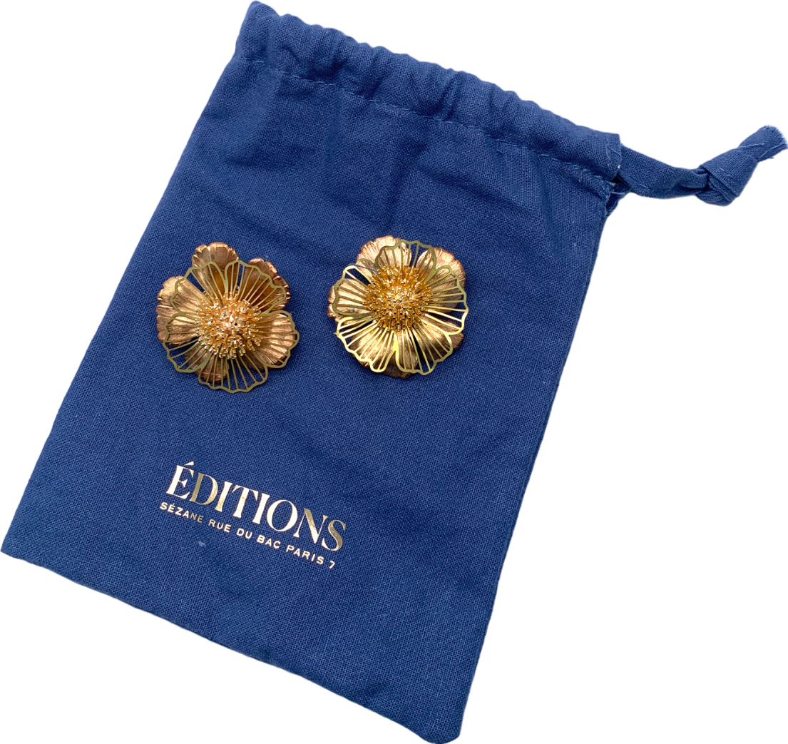 Pats Jewellery Metallic Golden Brass Flowers On Clip Earrings. One Size