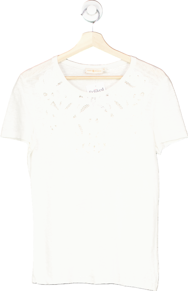 Tory Burch White Linen T-Shirt M