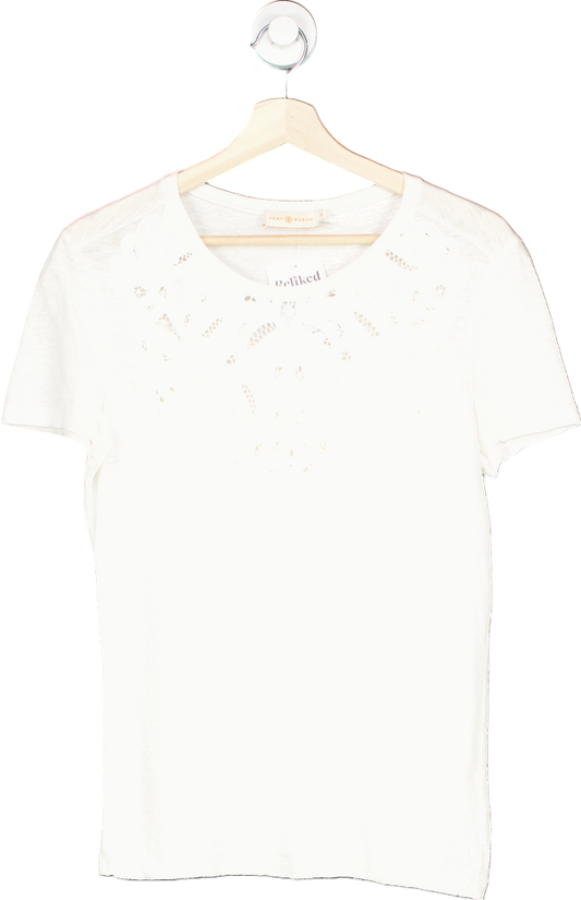 Tory Burch White Linen T-Shirt M