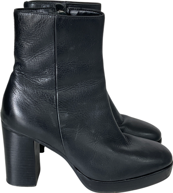 Dune Black Pella Platform Leather Ankle Boots UK 4 EU 37 👠