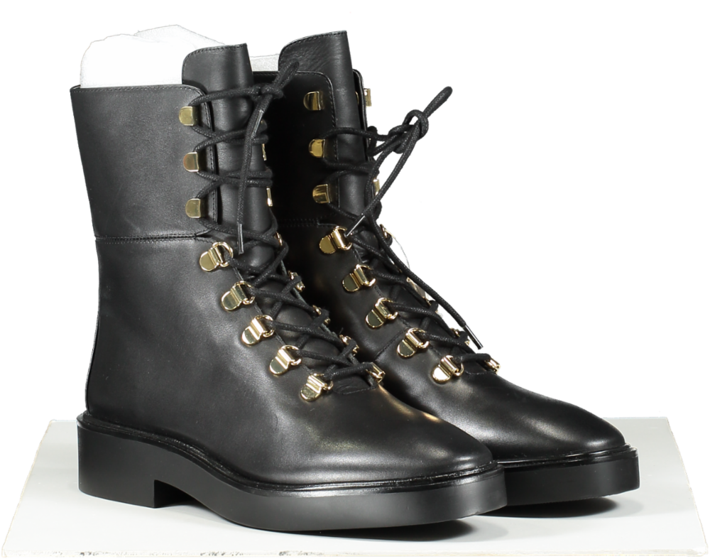 Stuart Weitzman Black Leather Combat Boots UK 5.5 EU 38.5 👠