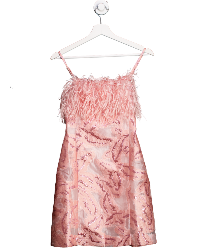 By Anthropologie Pink Feathered Metallic Mini Dress UK XS