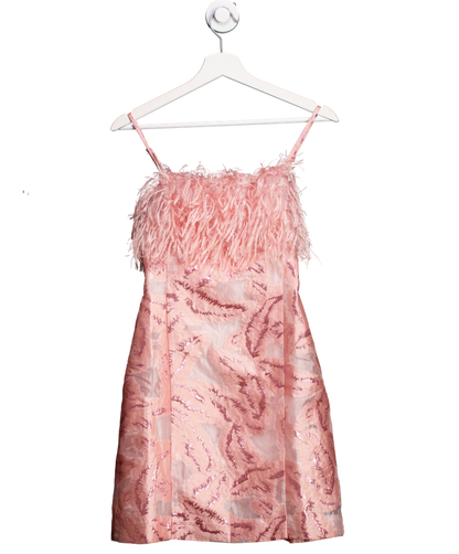 By Anthropologie Pink Feathered Metallic Mini Dress UK XS