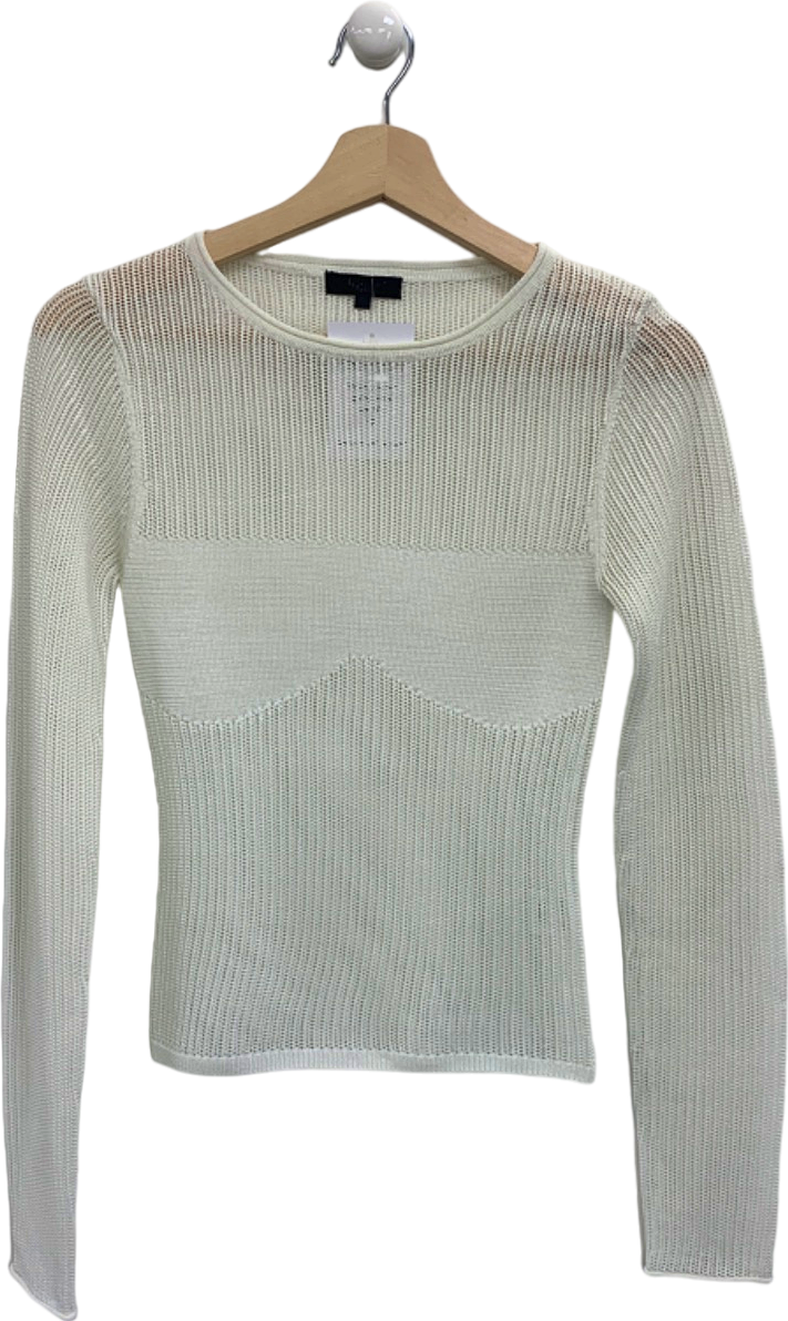 h:ours White Ribbed Long Sleeve Top UK S
