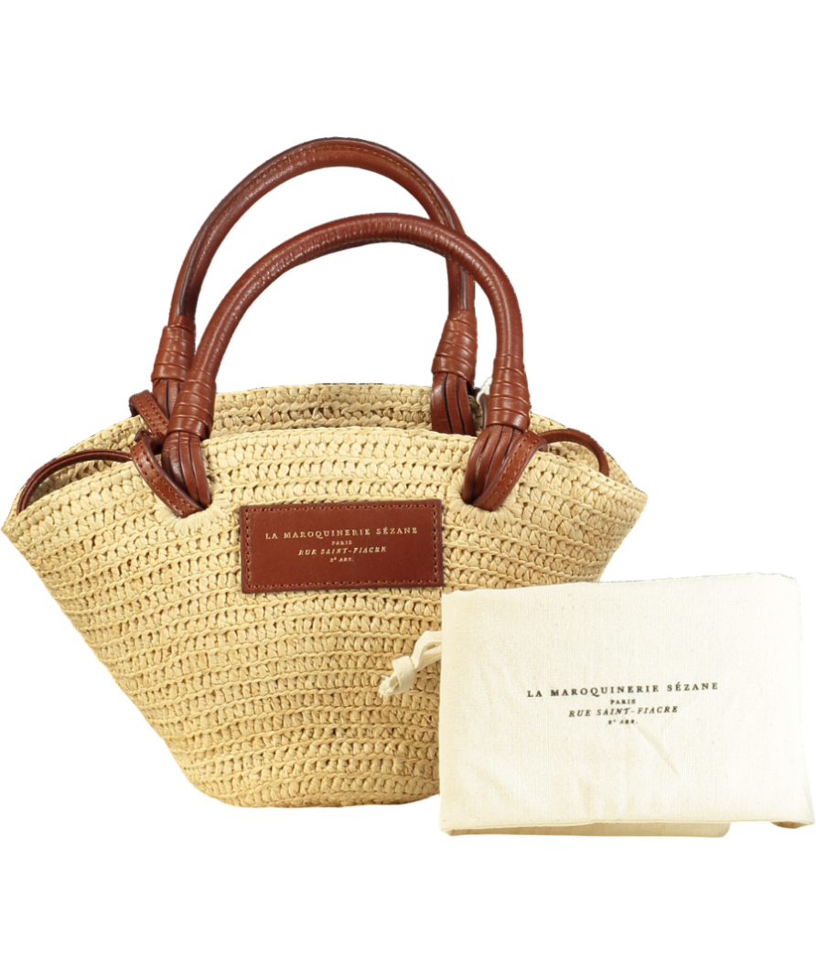 Sezane Natural / Tan Leather Justine Mini Basket Bag