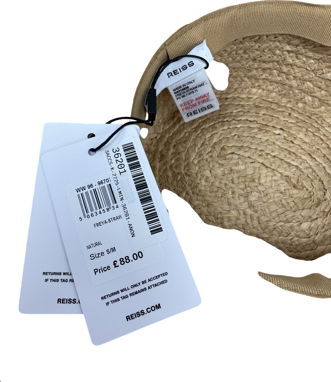 REISS Beige Freya Straw Hat UK S/M