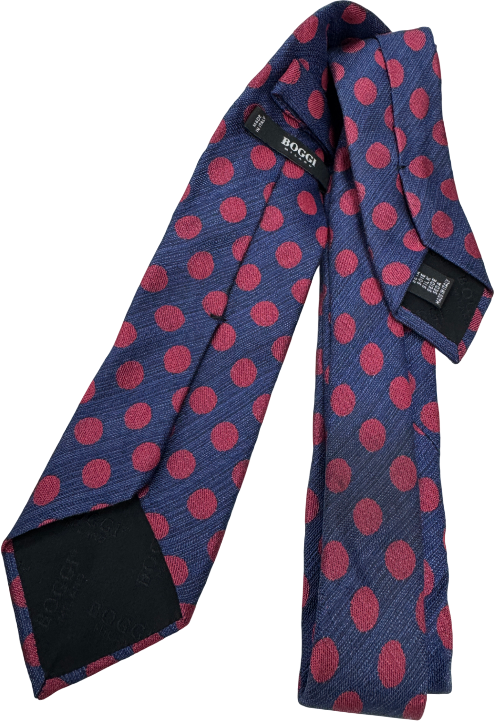BOGGI Milano Navy Blue / Red Polka Dot Silk Necktie