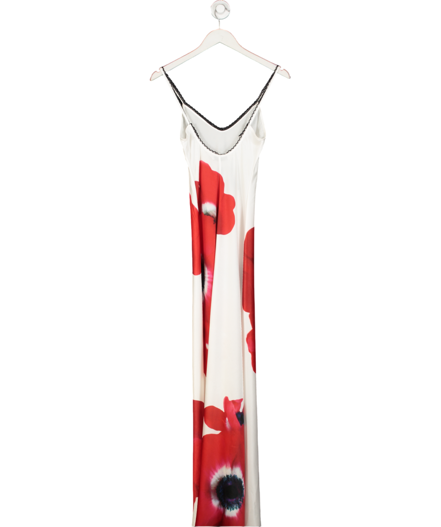 Serena Bute White Satin Poppy Printed Slip Maxi Dress UK 6