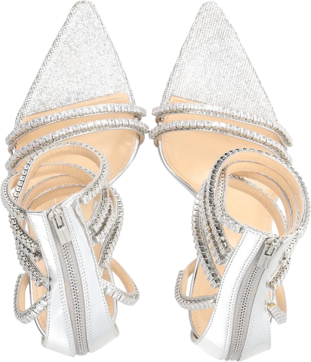 MACH & MACH Sandals - Gaia Metallic Crystal-trimmed Leather Heels UK 3.5 EU 36.5
