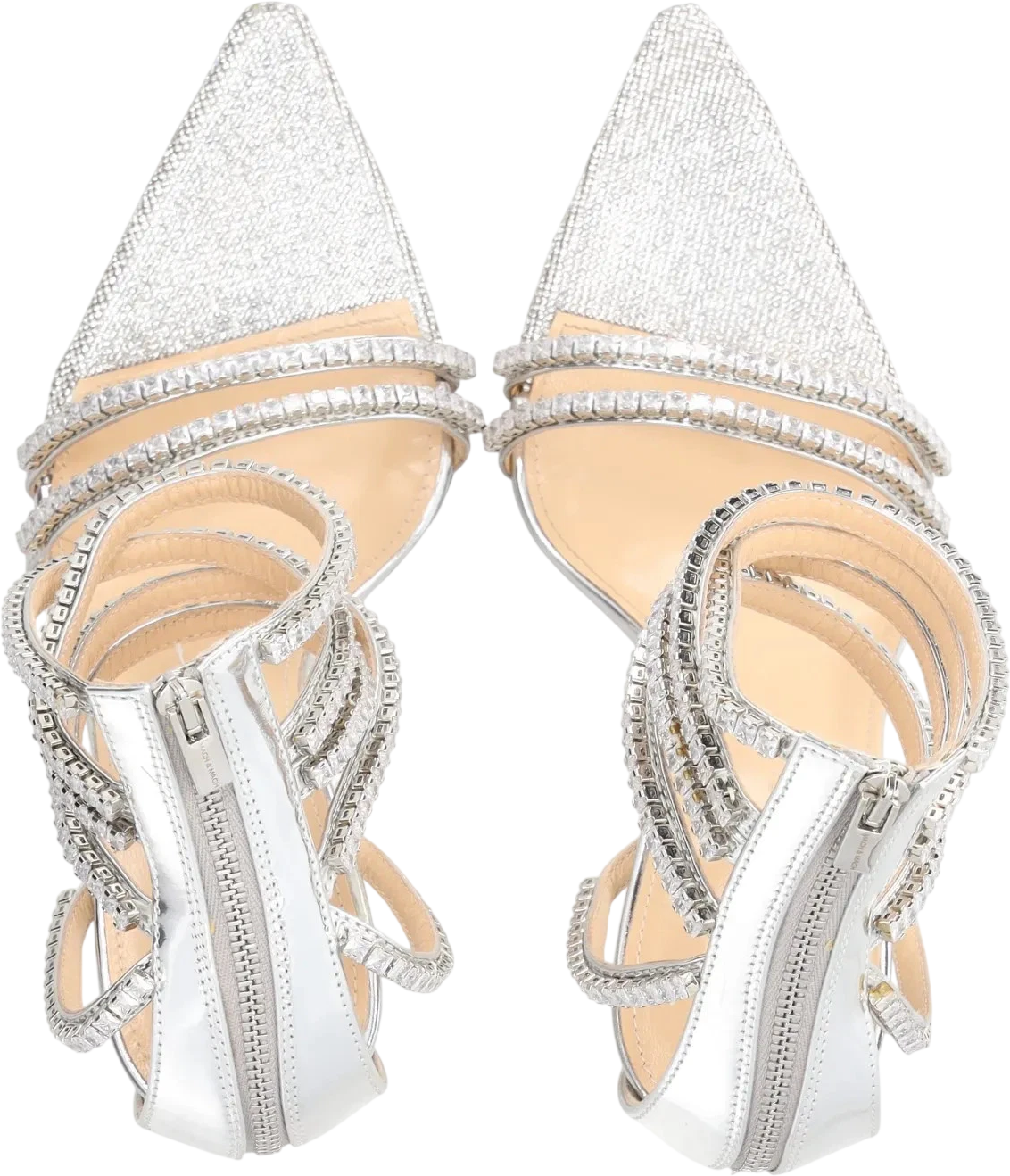 MACH & MACH Sandals - Gaia Metallic Crystal-trimmed Leather Heels UK 3.5 EU 36.5