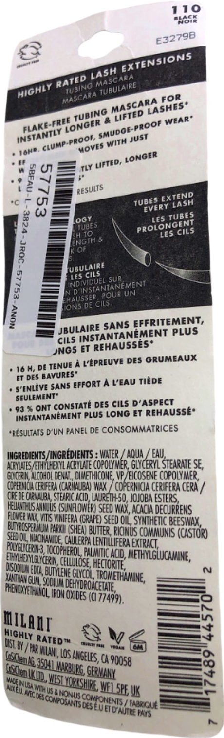 Milani Highly Rated Lash Extensions Tubing Mascara 110 Noir 10.5ml