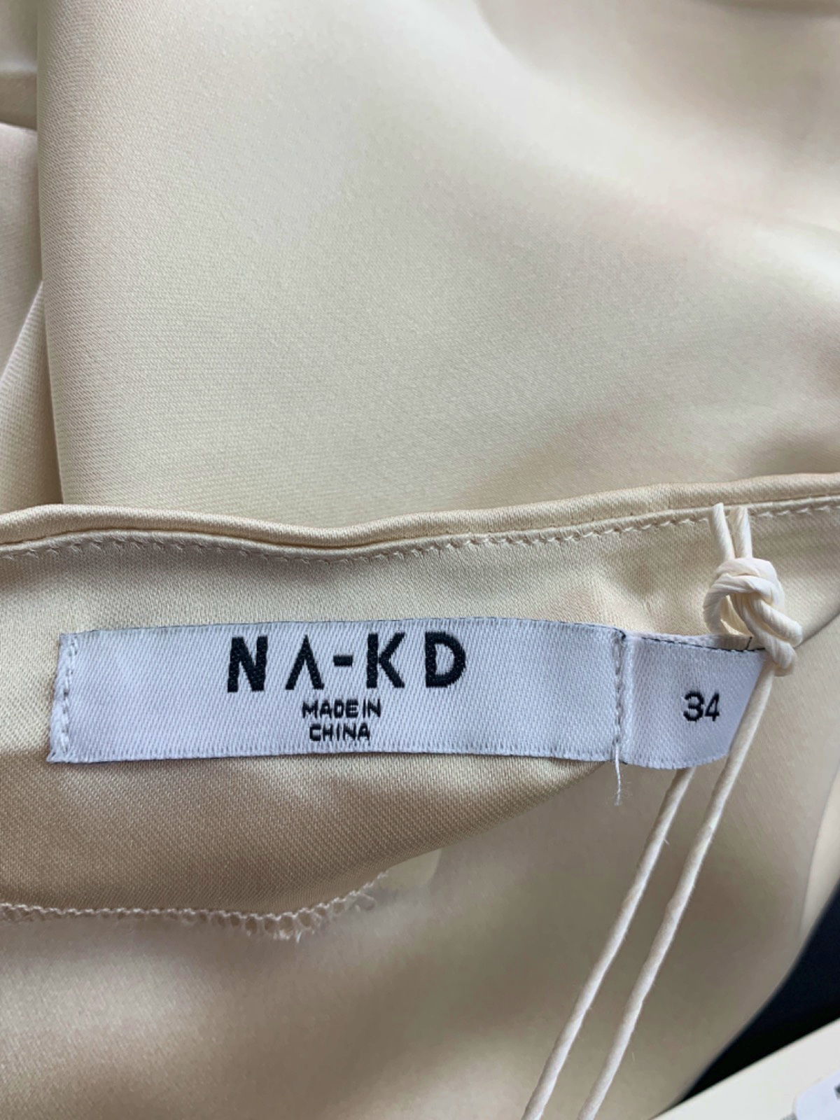 NA-KD Cream Twist Neck Satin Top UK S