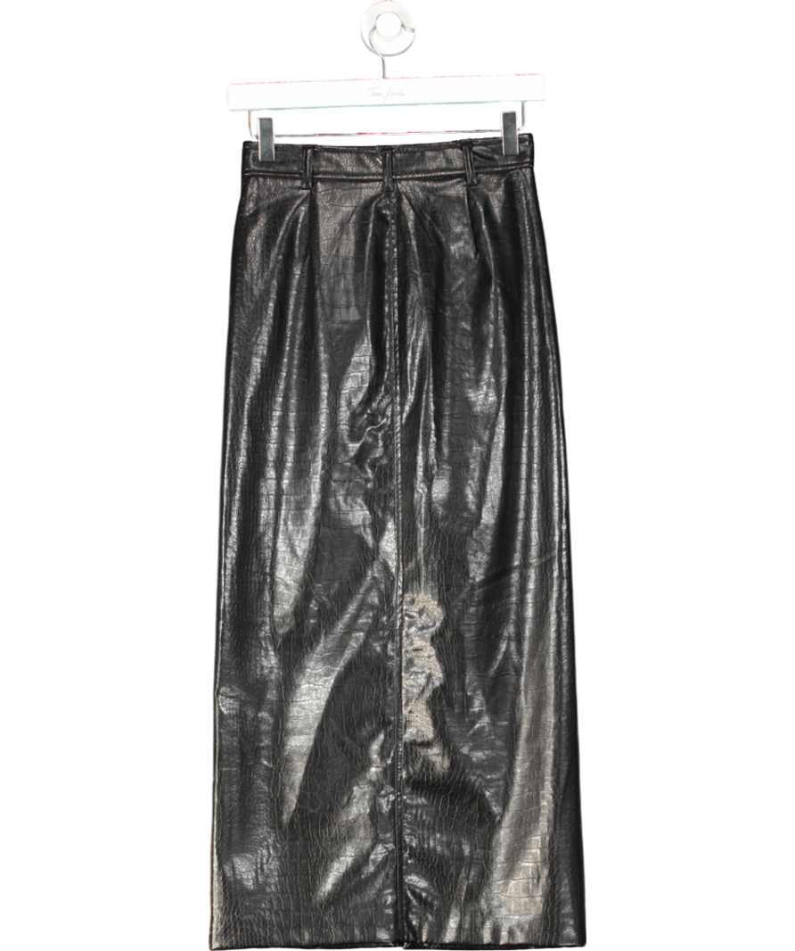 ZARA Black Faux Leather Midi Skirt UK XS