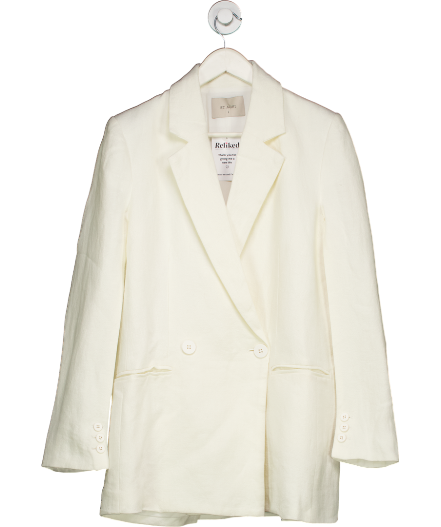 St. Agni White Slit Sleeve Linen Blazer UK S