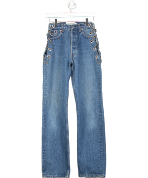 EB Denim Blue Chain Replicas Straight Leg Mid Rise Jeans UK XS