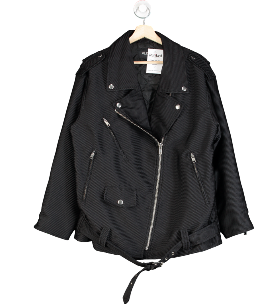 ALIX THE LABEL Black Corduroy Biker Jacket UK M/L