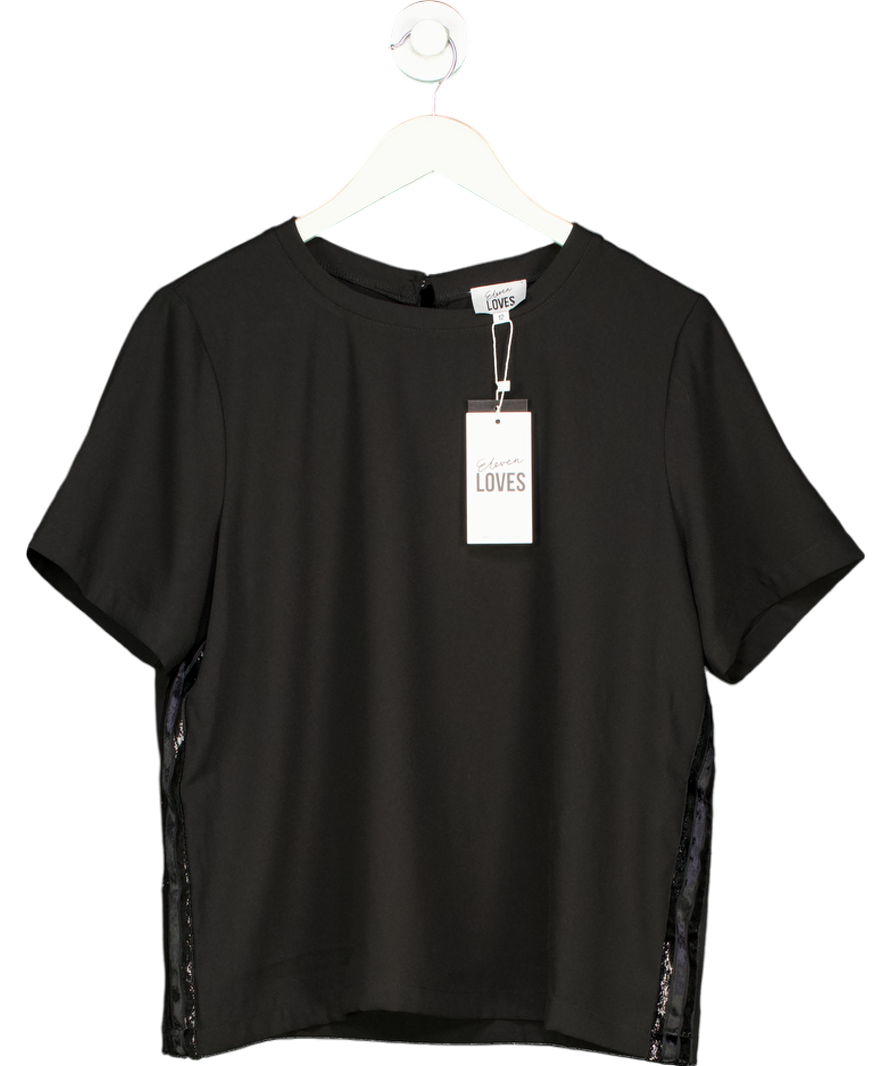 ELEVEN LOVES Black Winnie Lurex Side Stripe T-shirt UK 12
