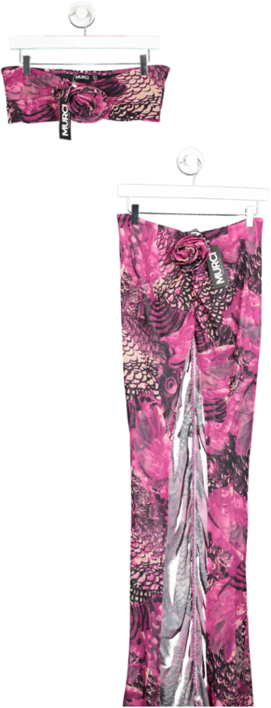 MURCI Purple Rose Detail Split Maxi Skirt And Top Set UK 14