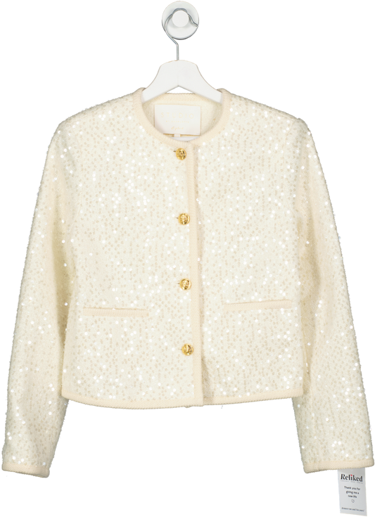 STUDIO BY CHARLOTTE Cream Mayfair Bouclé Tweed Sequin Jacket UK XS/S