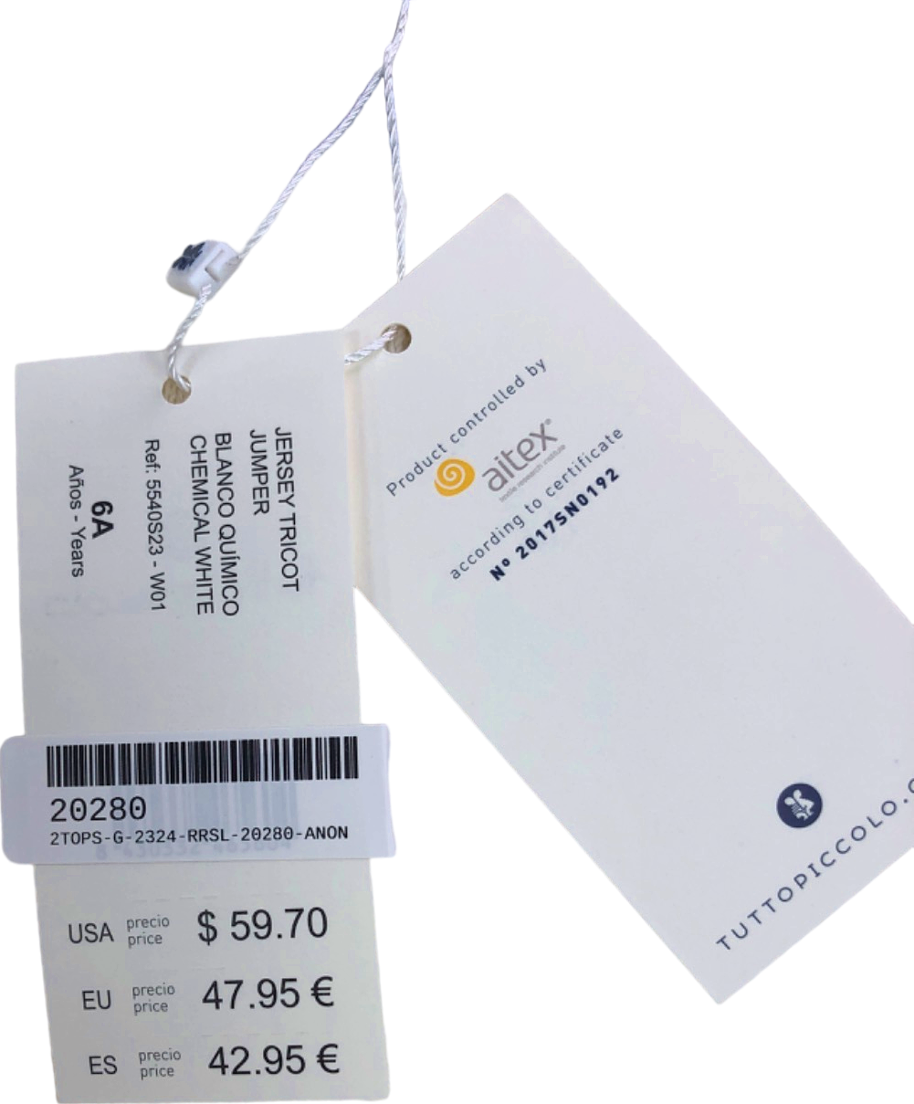 Tutto Piccolo White Jersey Triot Jumper UK 6 Years