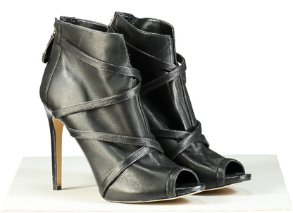 Guess Black Peep Toe Heeled Ankle Boots UK 8 EU 41