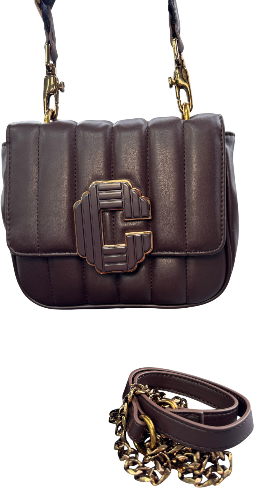 Carvela Chocolate Brown Signature C Quilt Bag With Shoulder Strap