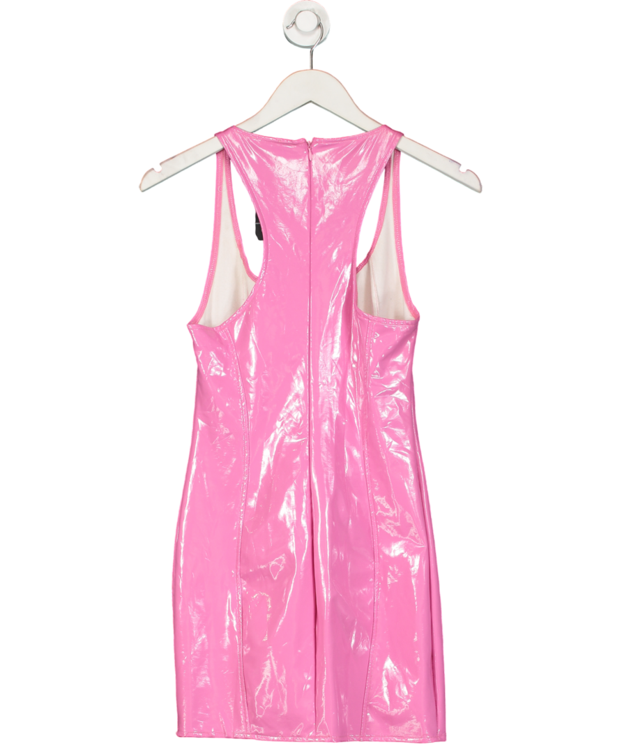 Oh Polly Pink Vinyl Plunge Neck Bodycon Mini Dress UK 10