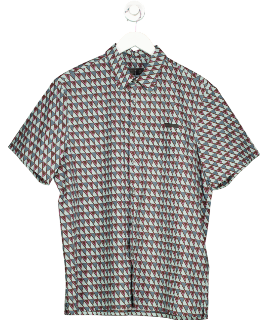 Prada Blue Geometric Print Short Sleeve Shirt UK L