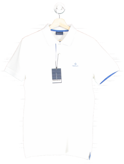 Gant White Contrast Collar Piqué Rugger Polo Shirt SIZE M
