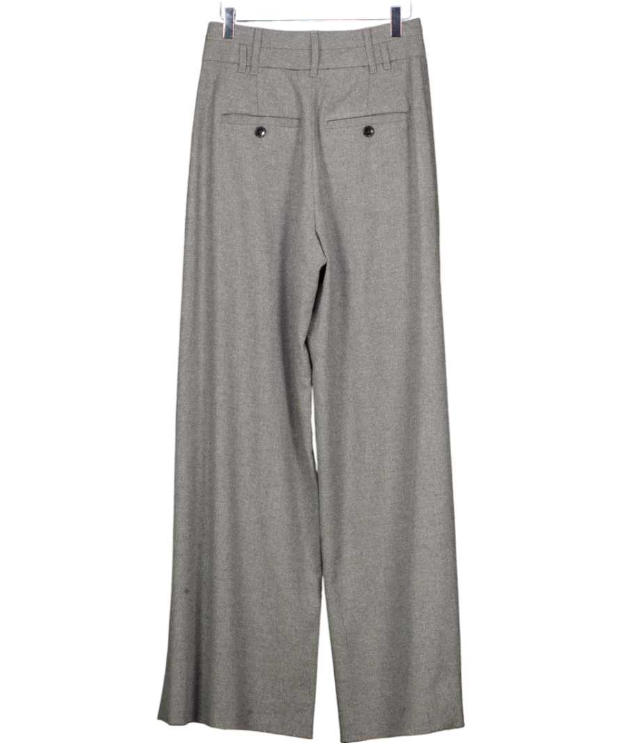 ME + EM Grey Flannel High-waisted Wide-leg Trousers UK 8