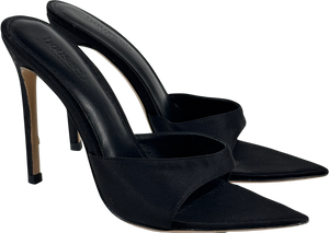 House of CB Bella Black Satin Pointed High Heel Mules UK 3 EU 36