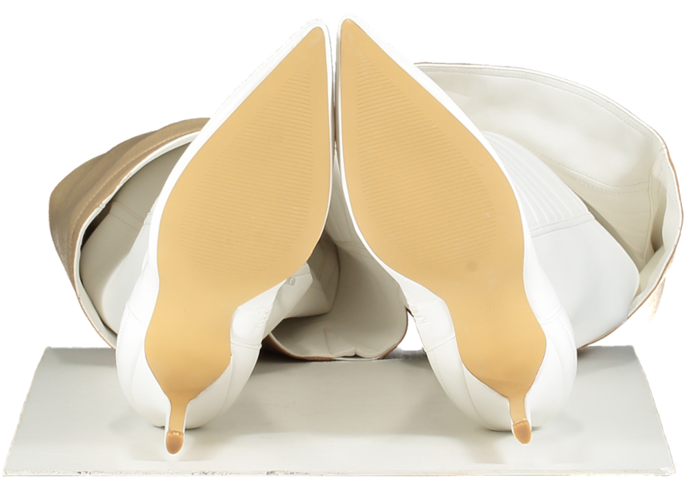 Nasty Gal White Faux Leather Padded Motocross Thigh High Boots UK 7 EU 40 👠