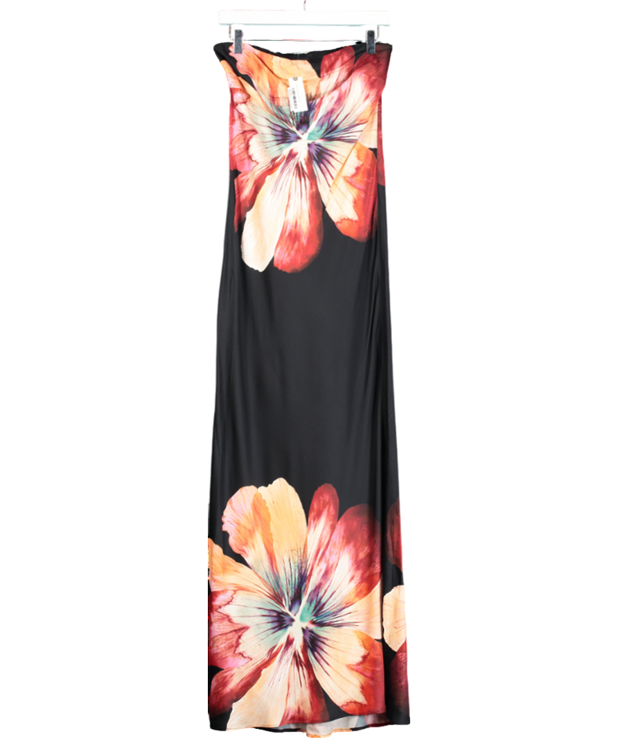 Anthropologie Black The Fleur Strapless Satin Maxi Slip Dress UK 12