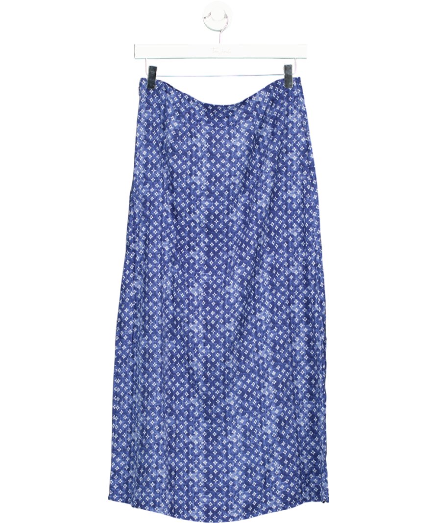 MANGO Blue Printed Midi Skirt UK S