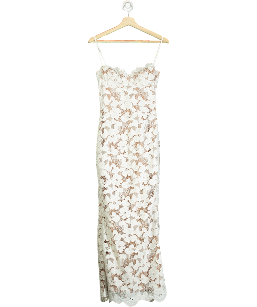 House of CB White Pearl Floral Embroidered Maxi Dress UK S
