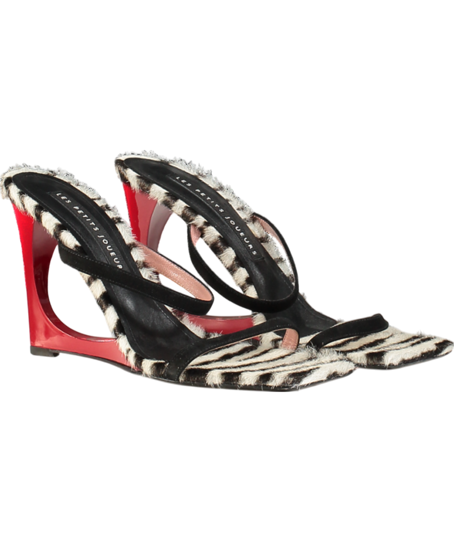 Les Petits Jouer Black Leather /calf Hair Heeled Lola Mules UK 8 EU 41 👠