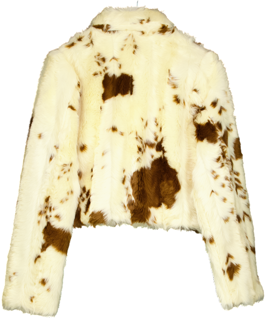 ZARA Cream / Brown Faux Fur Jacket UK M