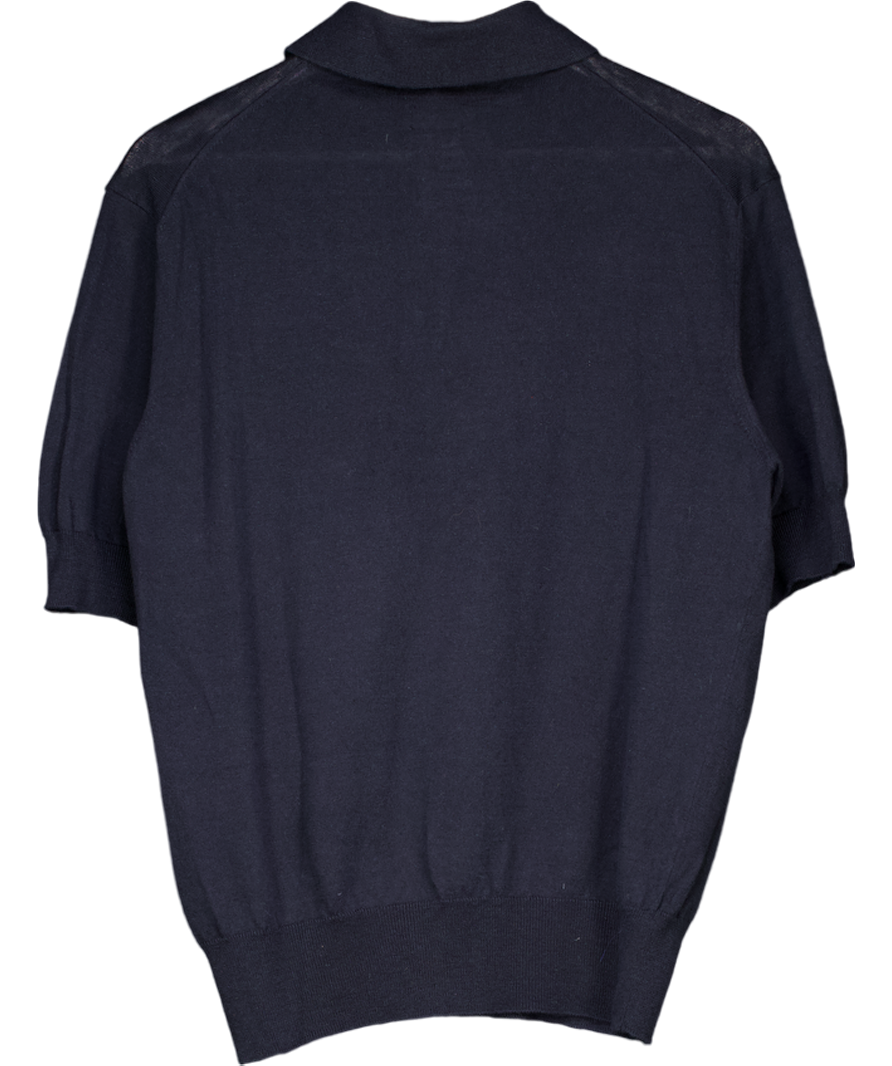 Drake's Navy Blue Knitted Linen-cotton Short-sleeve Polo Shirt UK M