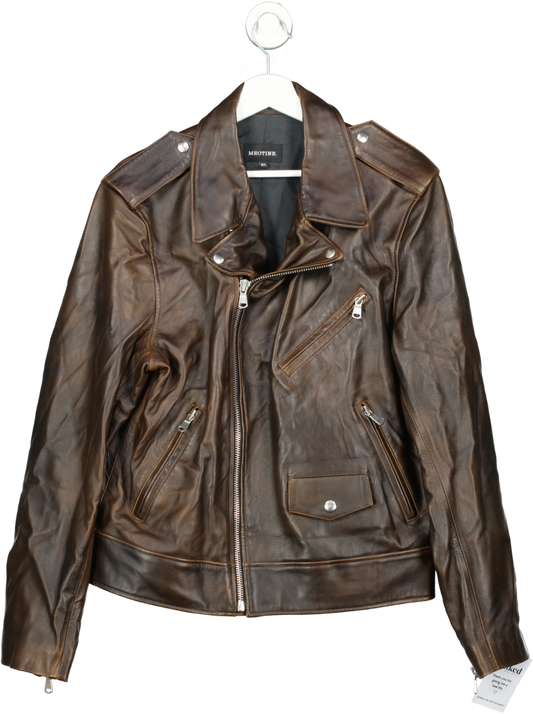 MEOTINE Brown Leather Biker Jacket UK M/L