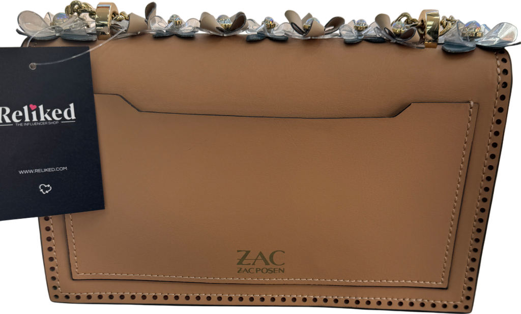ZAC POSEN Beige Earthette Floral Appliqué Convertible Shoulder Bag