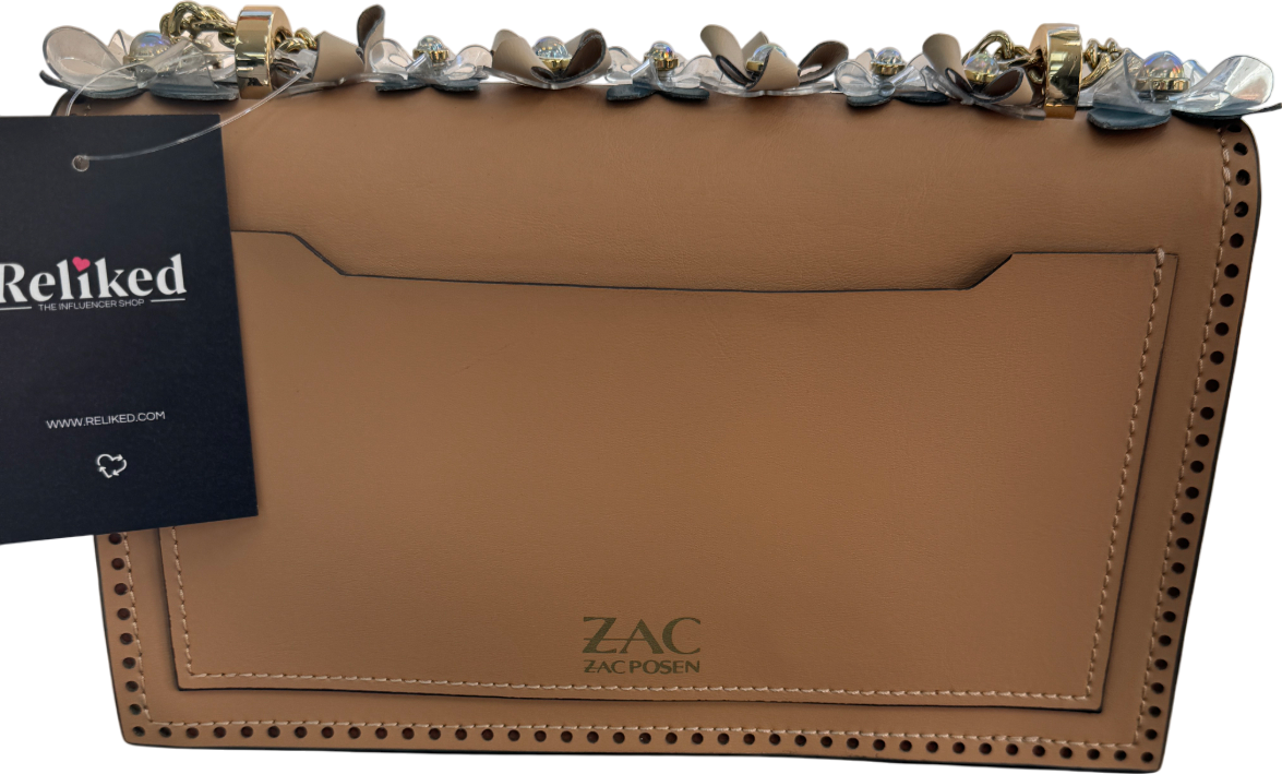 ZAC POSEN Beige Earthette Floral Appliqué Convertible Shoulder Bag