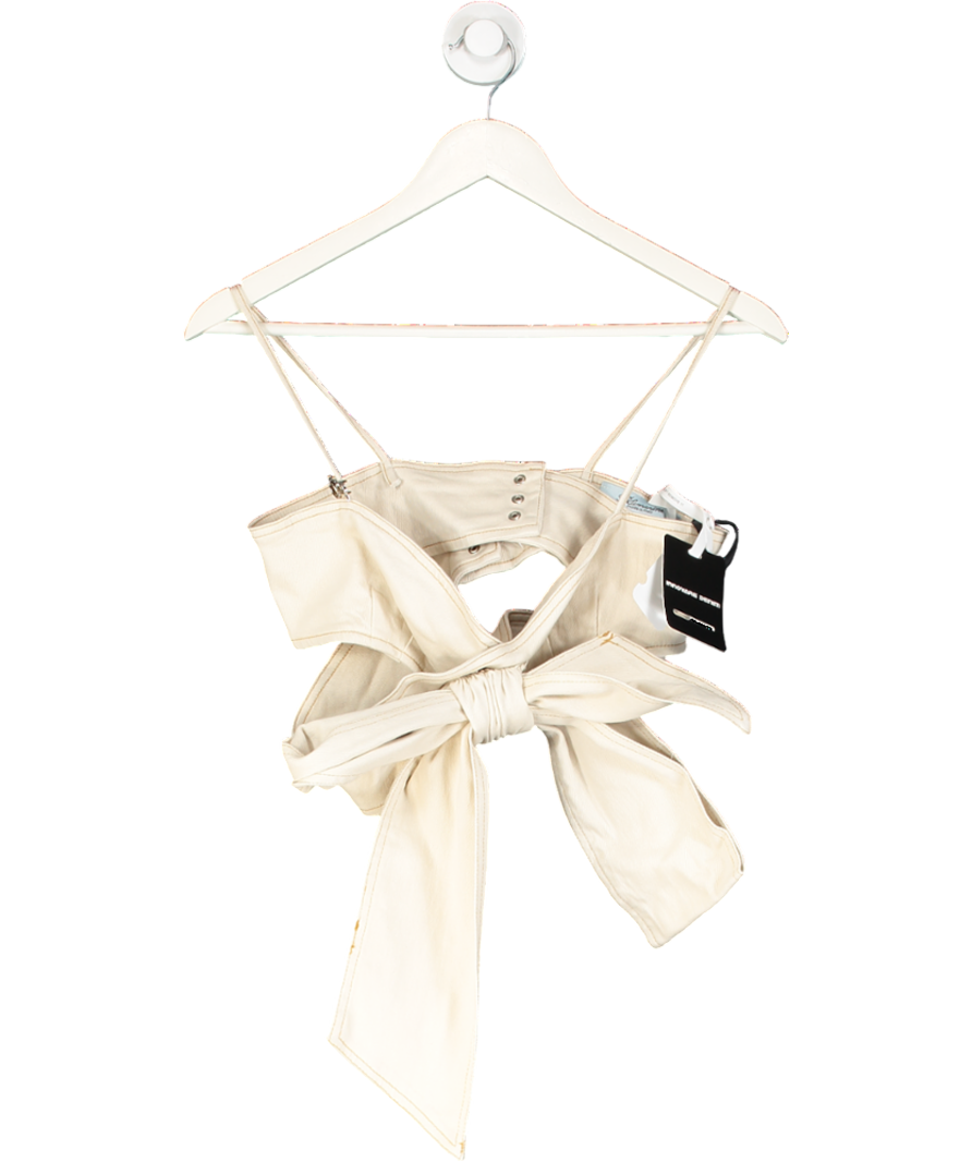 Blumarine Beige Bow-detail Denim Crop Top UK M