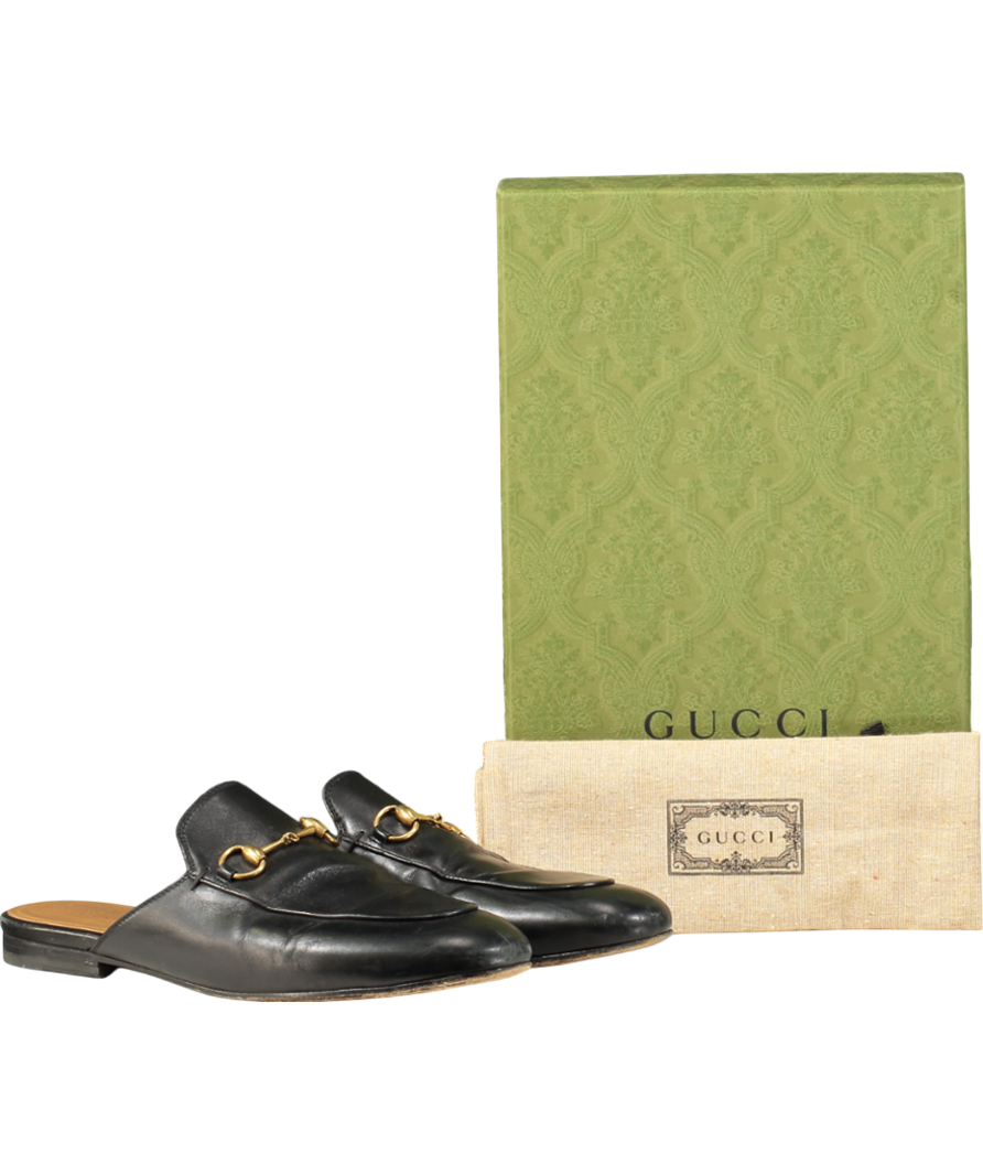 GUCCI Black Princetown Horsebit Backless Loafers  UK 5.5 EU 38.5 👠