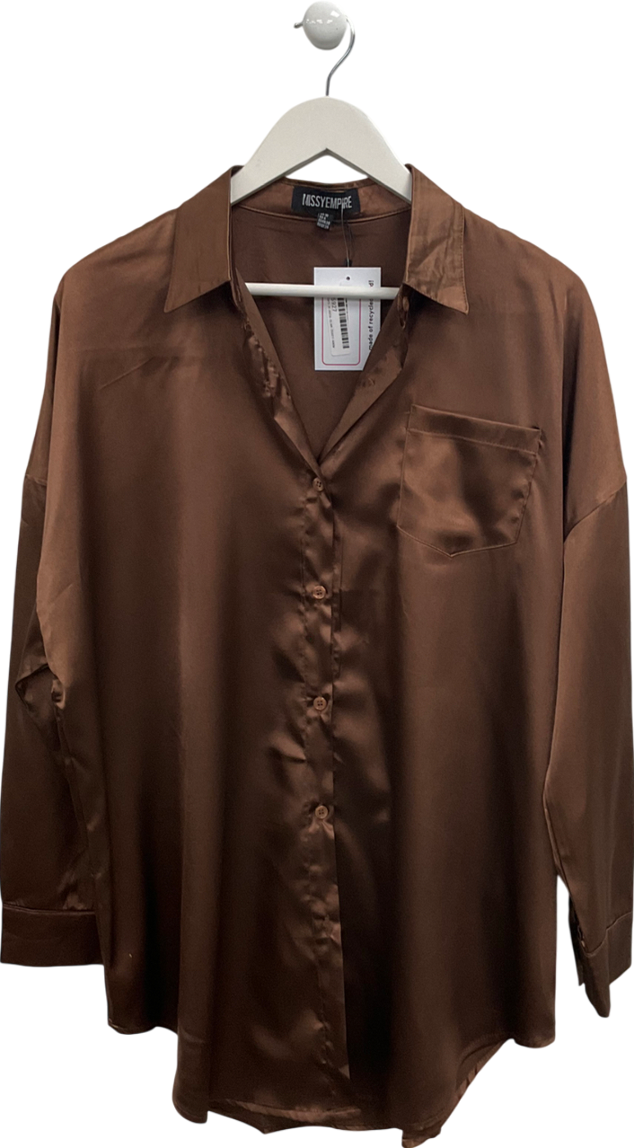 Missy Empire Brown Oversized Satin Shirt UK 10