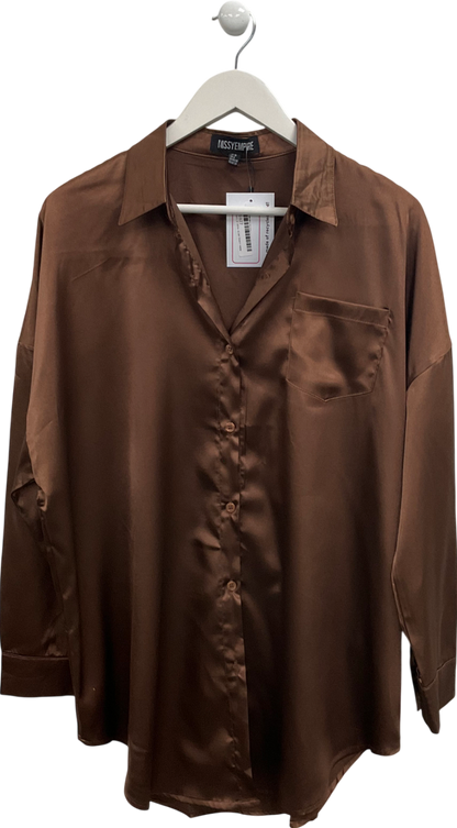 Missy Empire Brown Oversized Satin Shirt UK 10