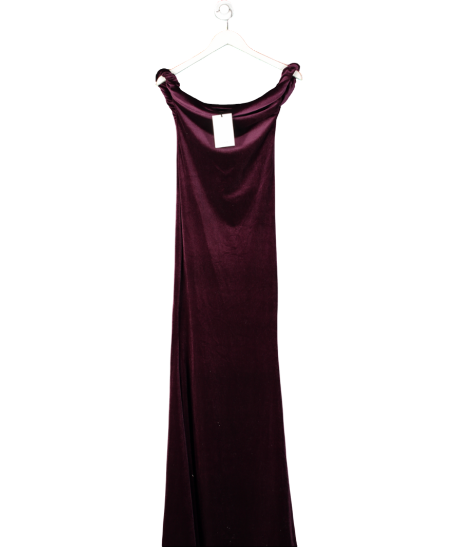 Club L Purple Neeka Port Velvet Twisted Asymmetric Maxi Dress UK 8