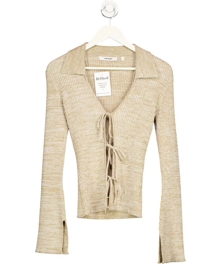 Oval Square Beige Tanner Knit Tie Cardigan UK S