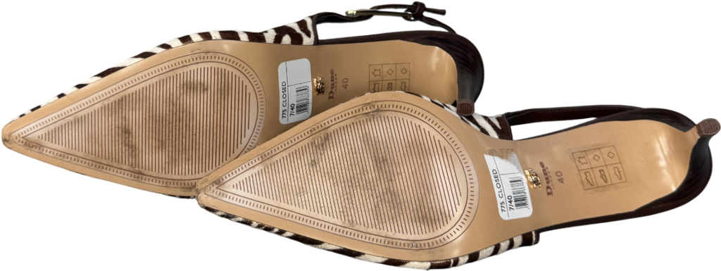 DUNE LONDON Brown Closed Leather Zebra Pointed Slingback Courts, Brown/cream UK 7 EU 40 👠